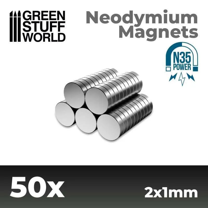 Neodymium Magnets 2x1mm - 50 units (N35) - ZZGames.dk