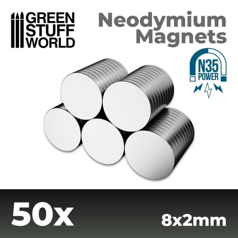 Neodymium Magnets 8x2mm - 50 units (N35) - ZZGames.dk