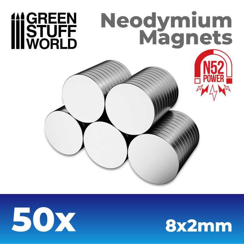 Neodymium Magnets 8x2mm - 50 units (N52) - ZZGames.dk